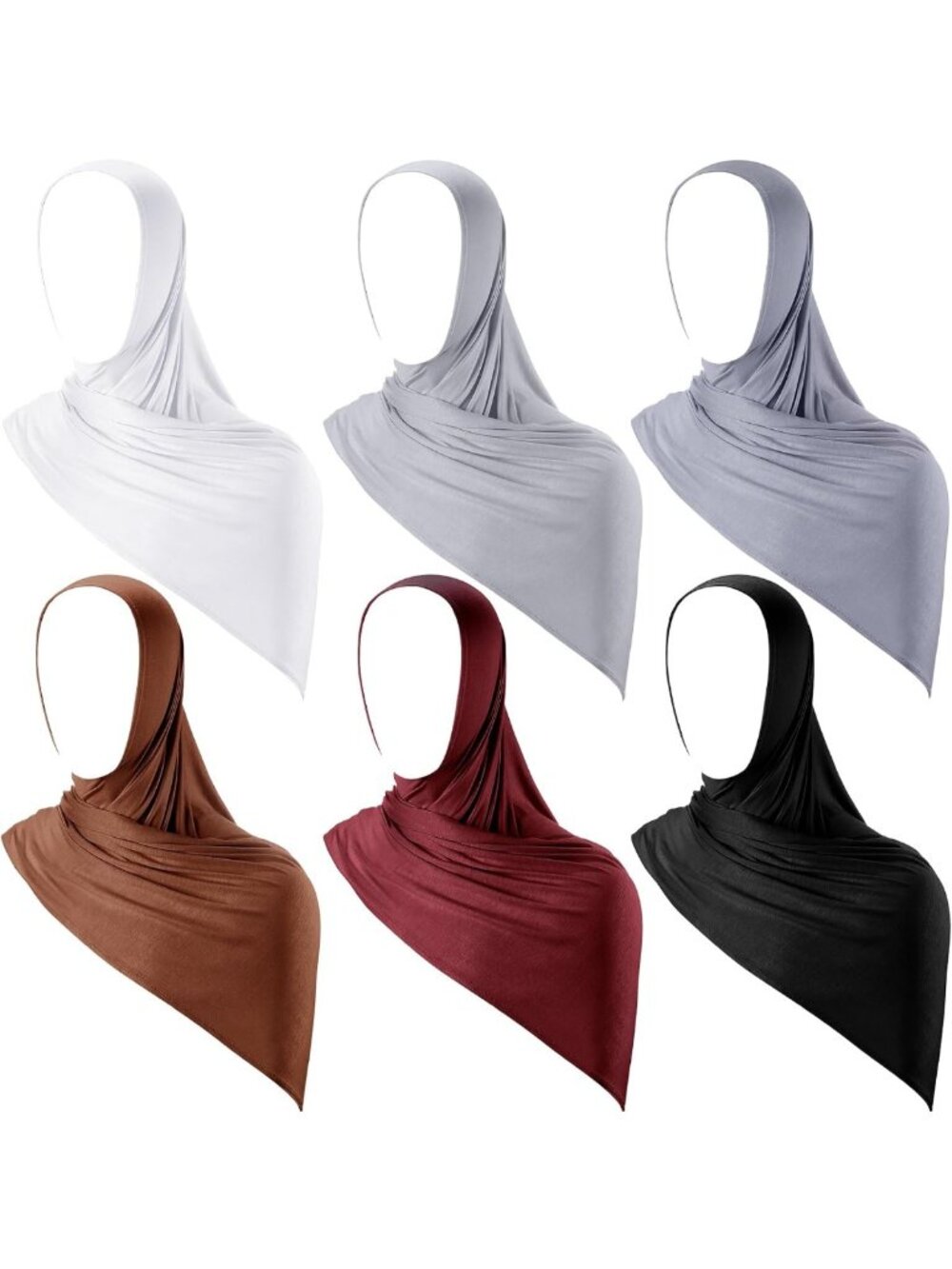 6 Pcs Lightweight Long Jersey Hijab Set for Women - Soft Stretch Head Scarf Wrap
